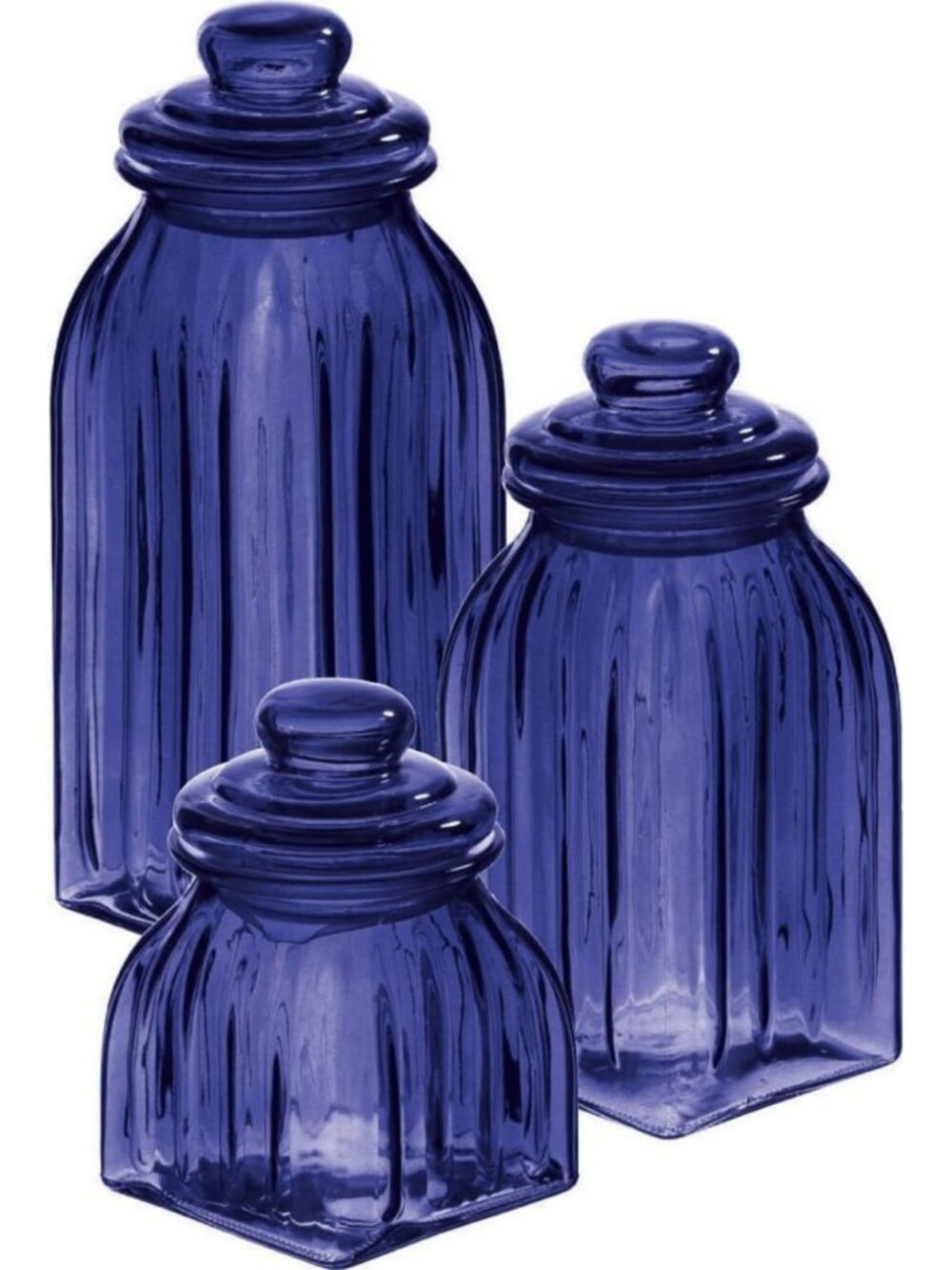Navy Blue Glass Canister Set of 3 | Decorative Food Storage Jars for Kitchen